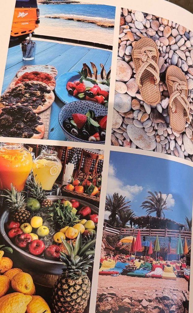 Inside the book: Manakish, fruit stalls, rope sandals on pebbles and a beach with colourful umbrellas