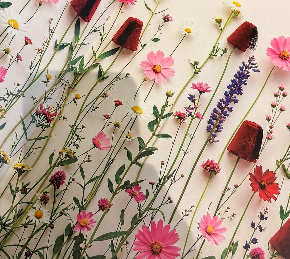 Inside the book: Wildflowers and tarbouches on a cream page
